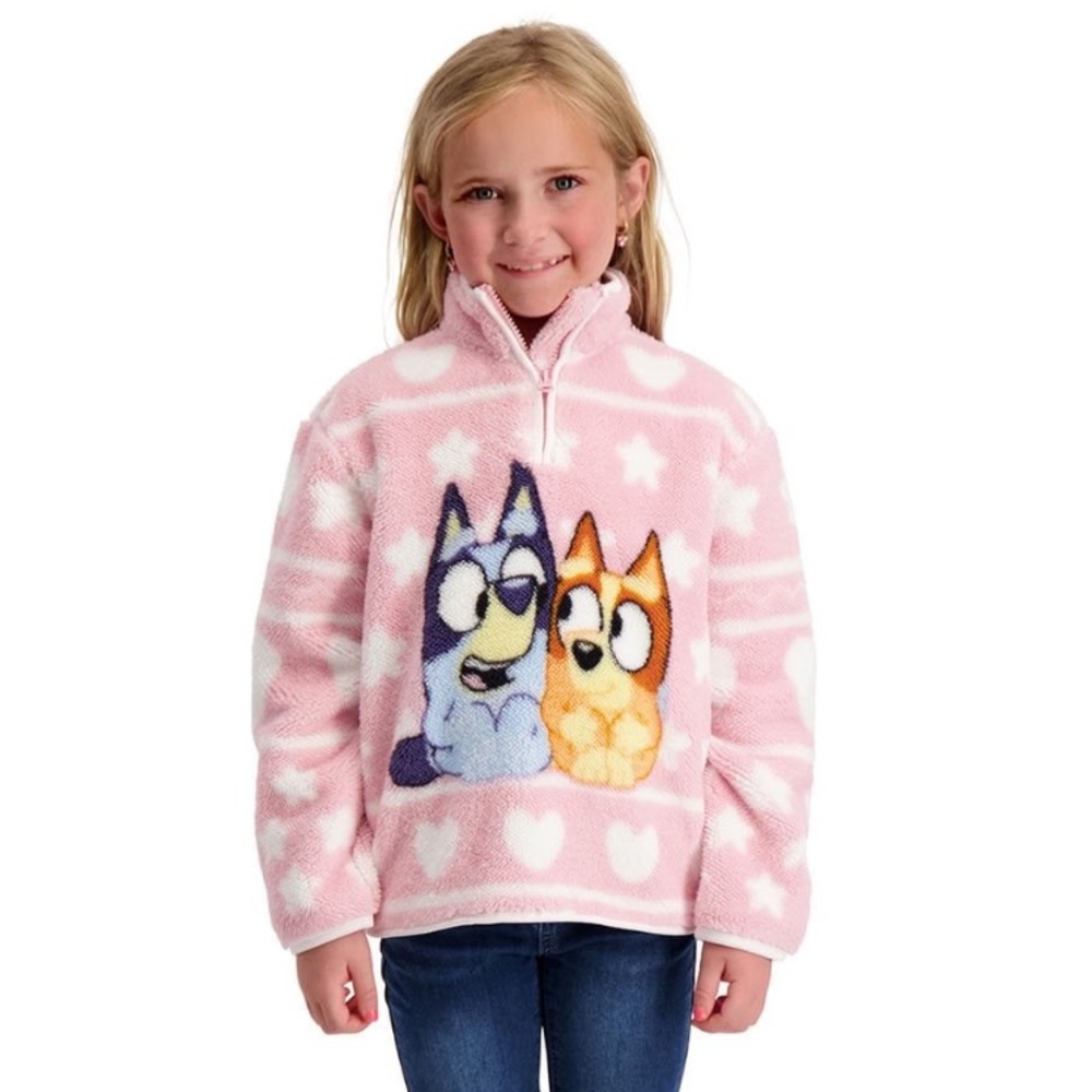 New! Member’s Mark Girls Pink Fleece Bluey Sherpa Quarter-Zip Pullover, size 6/7